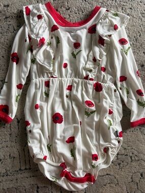 Kyte BABY White One-Piece Bodysuit with Red Poppy Print